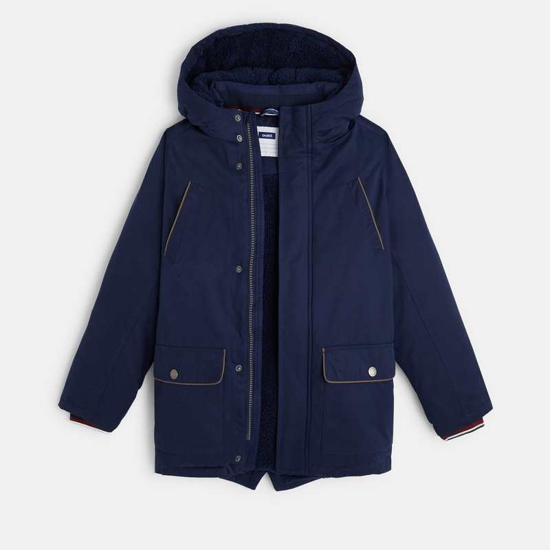Parka doublée en moumoute sherpa bleu garçon