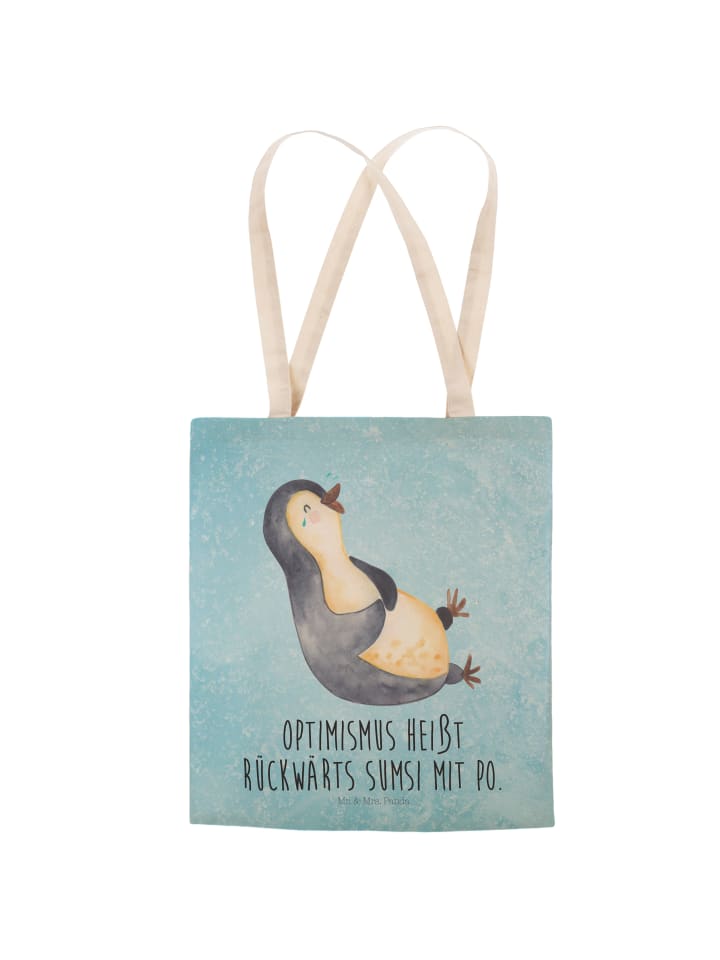 Mr. & Mrs. Panda Einkaufstasche Pinguin Lachen mit Spruch in Eisblau günstig kaufen onesize