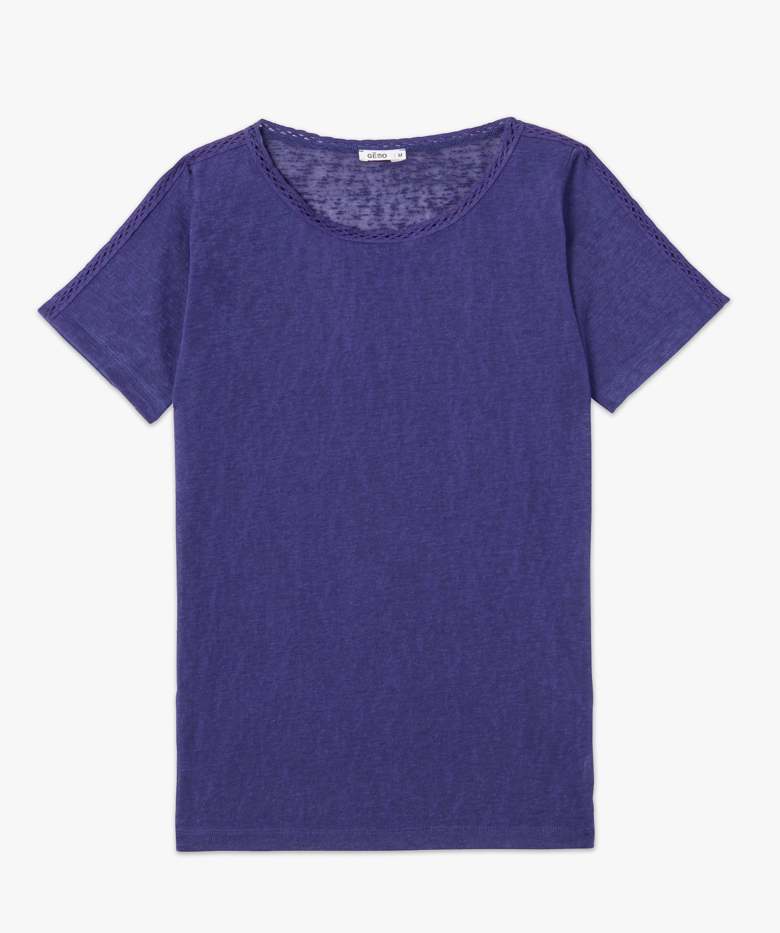 Tee-shirt femme à manches courtes en maille fine bleu fonce | GEMO