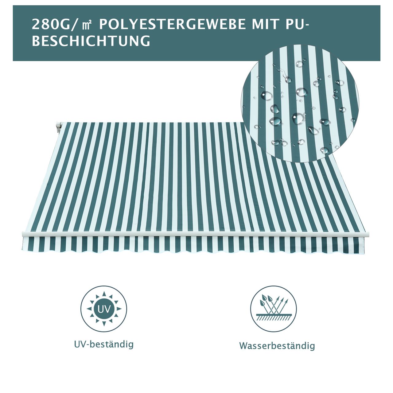 Outsunny Markise Alu Polyester Grün Weiß 3,5x2,5m