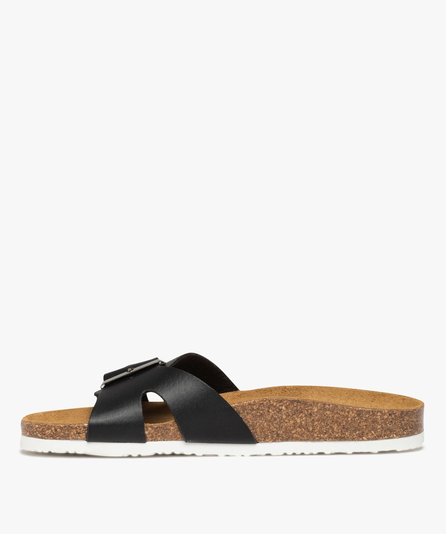 Mules femme plates à semelle liège et bride à boucle noir | GEMO