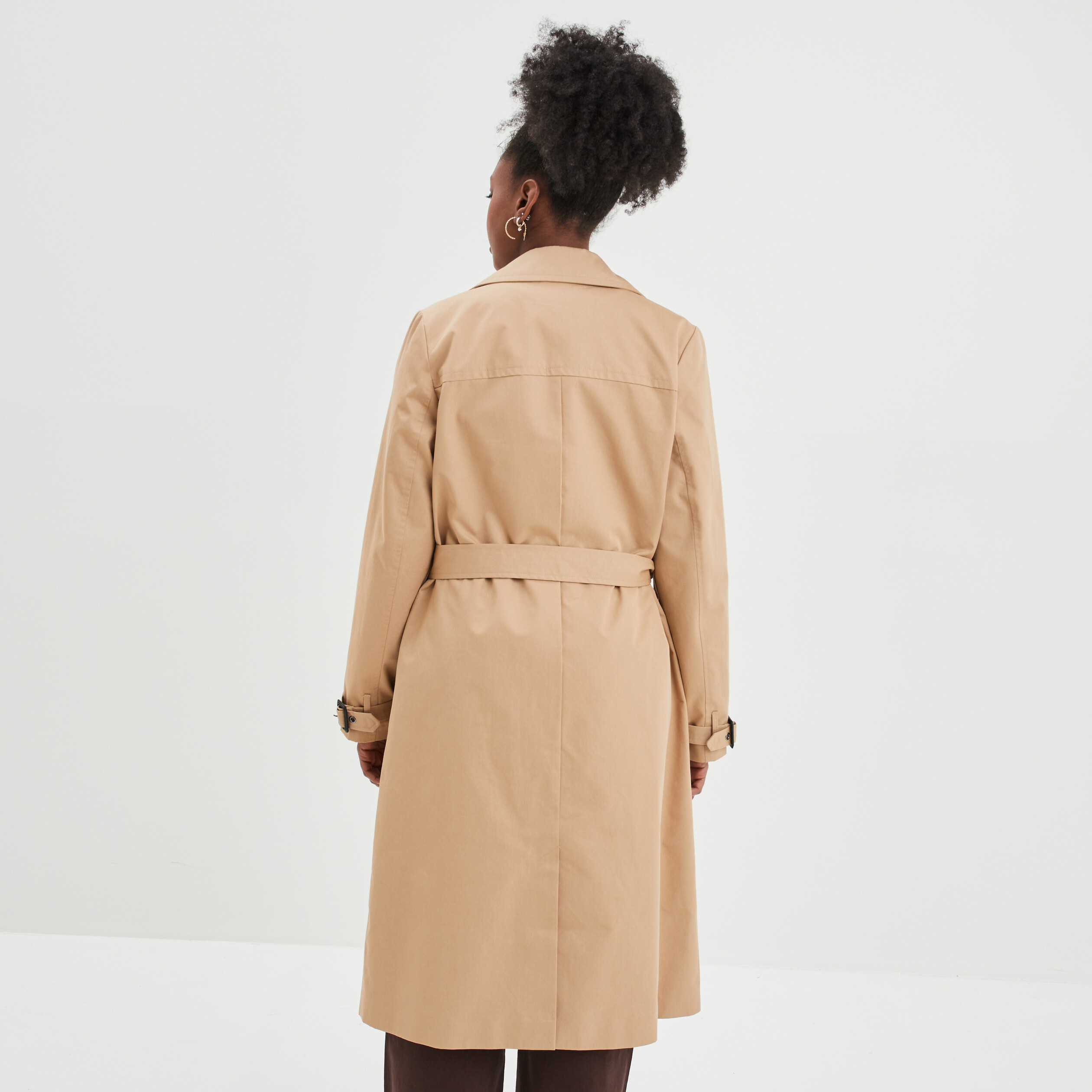 Trench long oversize ceinturé beige femme | La Halle
