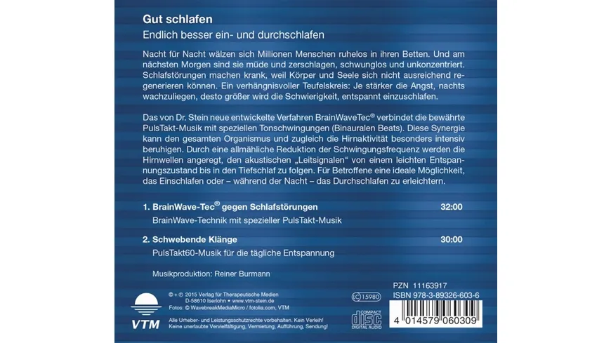 Gut schlafen-Besser ein-& durchschlafen BrainWaveTec/ PulsTakt-Musik