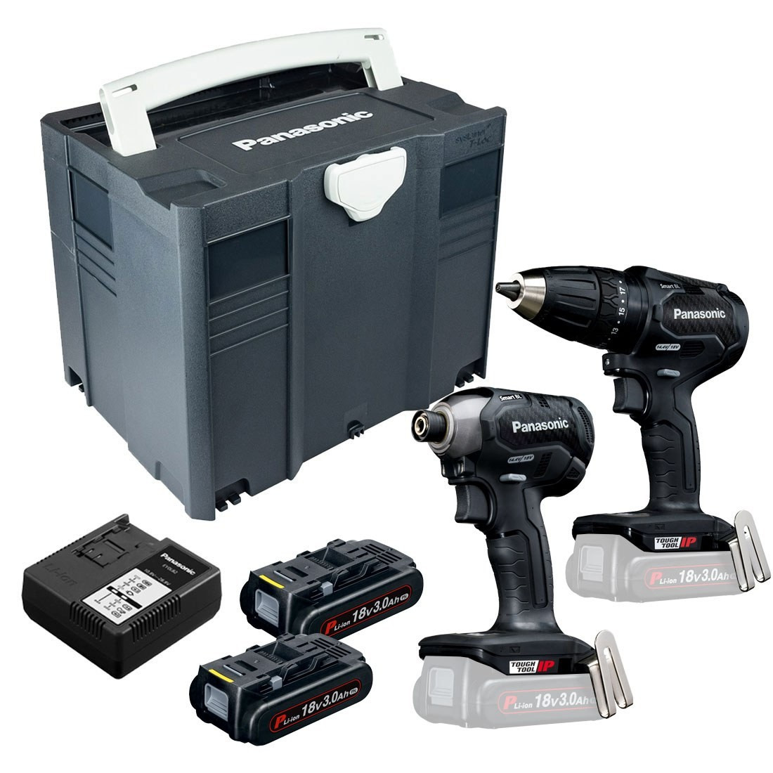 Ensemble combiné sans fil Panasonic EYC241PN2G comprenant une perceuse à percussion sans fil EY79A3 et une visseuse à percussion EY76A1, batterie Li-ion 18 V 3,0 Ah en Systainer