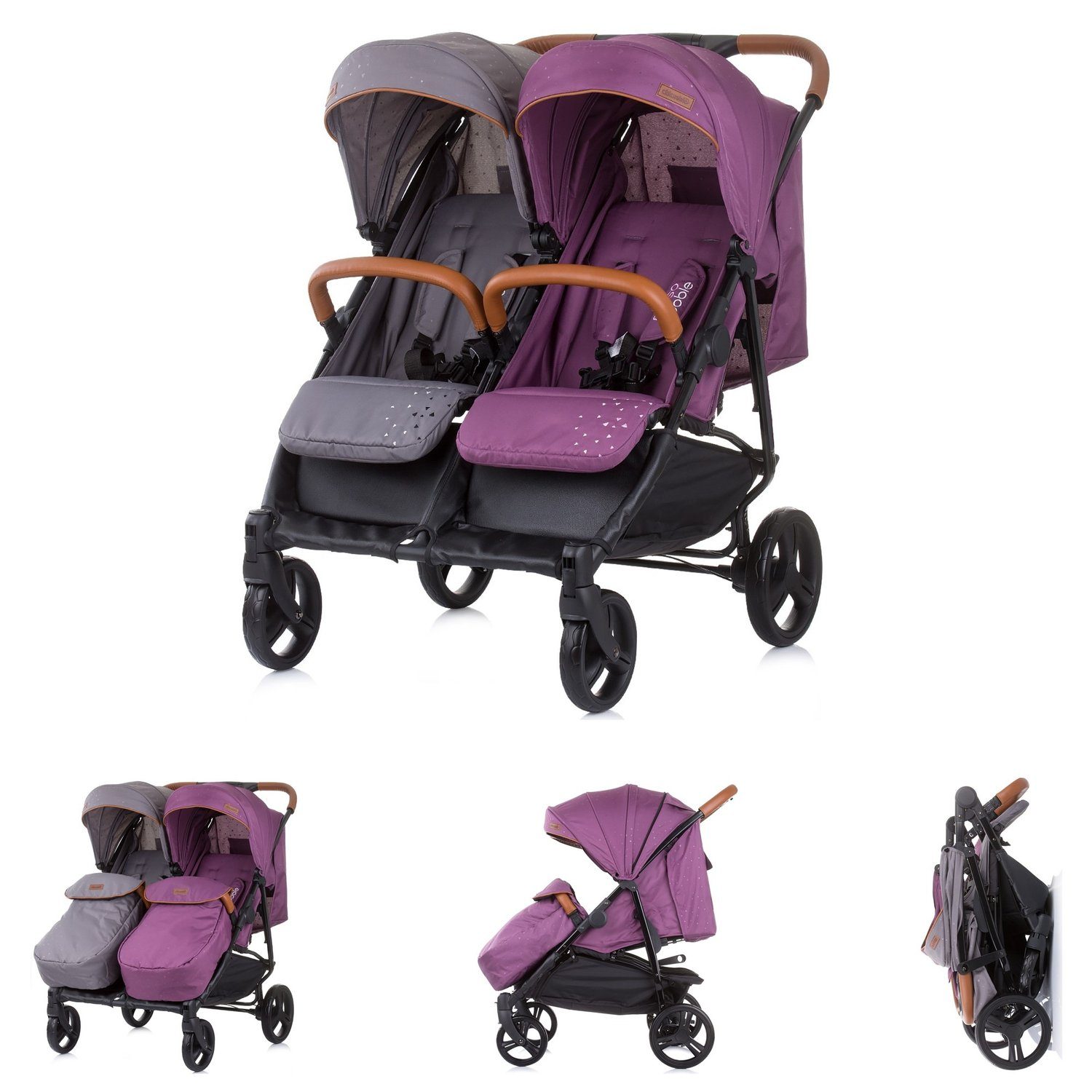 Chipolino Geschwisterwagen Geschwisterkinderwagen Passo Doble, klappbar, 73 cm breit, Fußsack