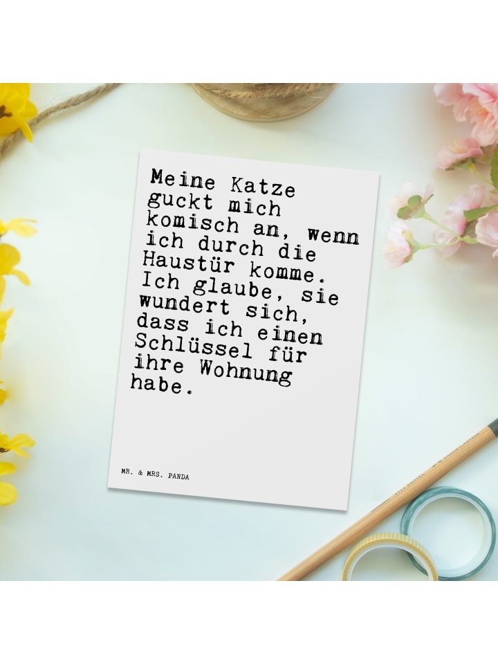 Mr. & Mrs. Panda Postkarte Meine Katze guckt mich... mit Spruch in Weiß günstig kaufen onesize
