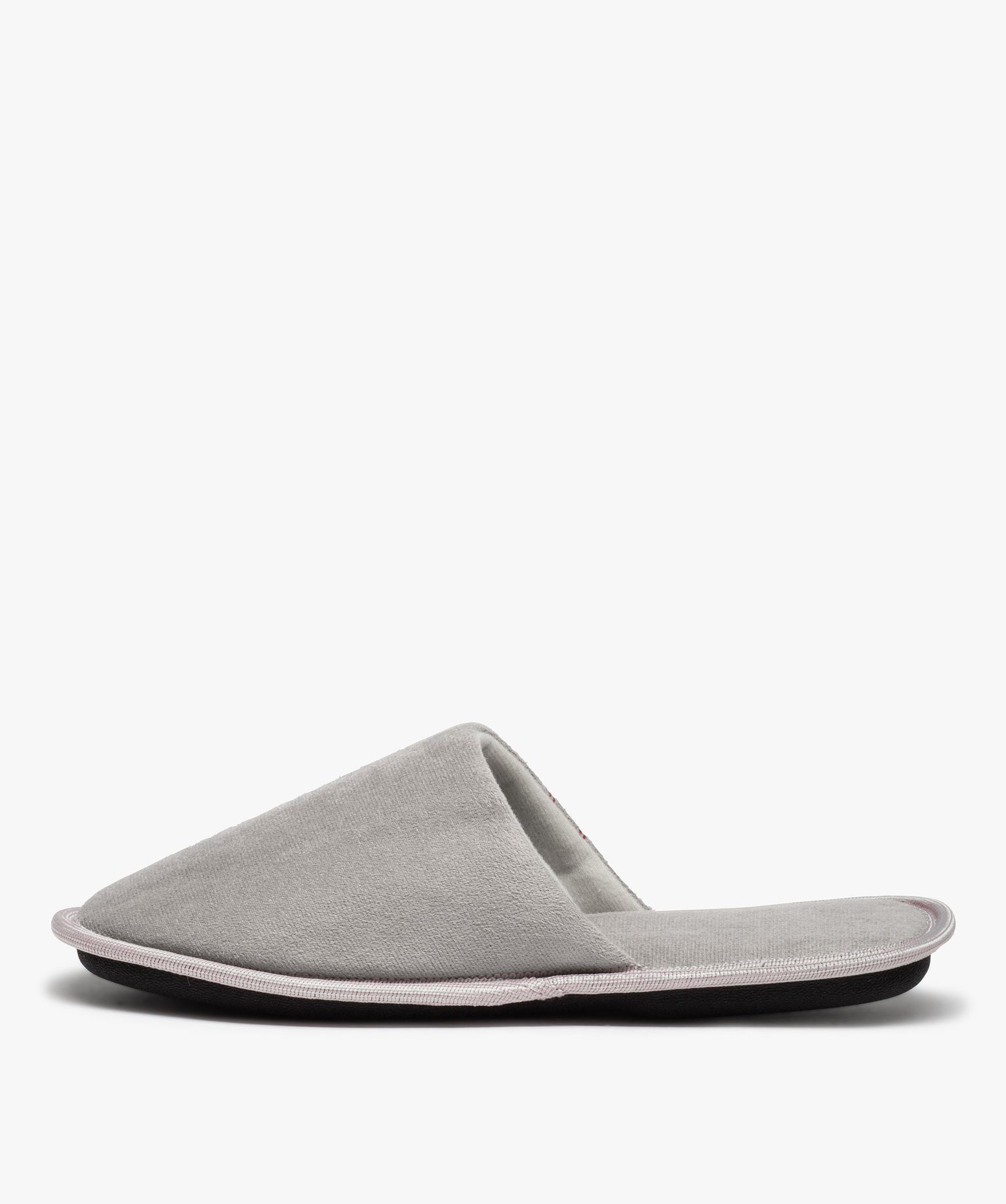 Chaussons homme mules plates en velours ras uni gris | GEMO