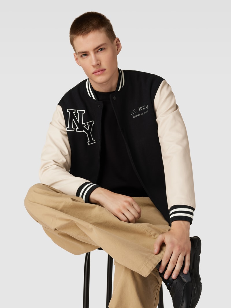 College-Jacke mit Label-Stitching Modell 'JAY' in schwarz