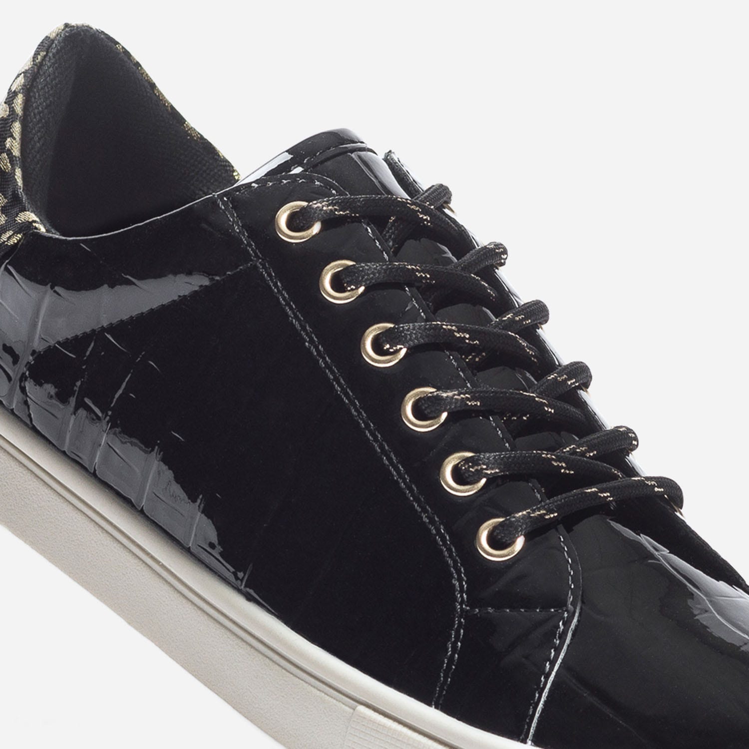 Tennis noire vernie embossé croco