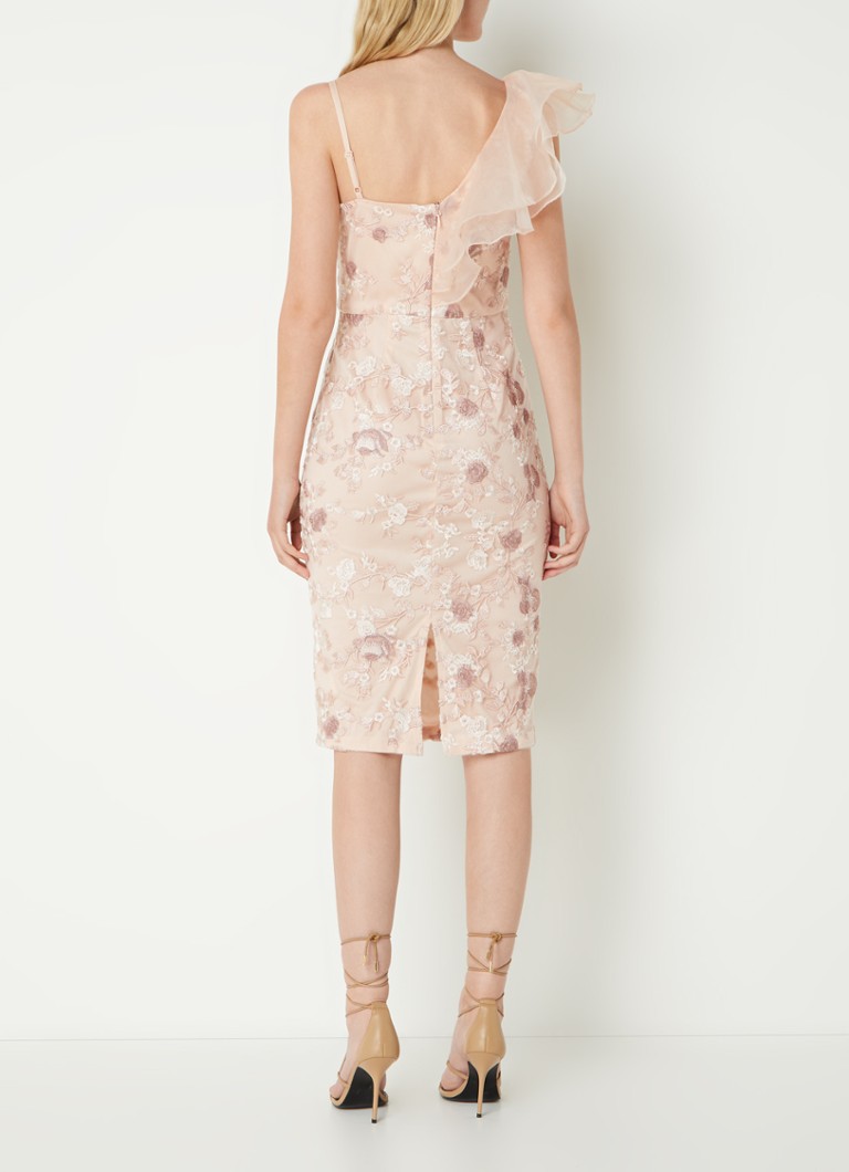 Abito midi Chi Chi London con volant e ricami
