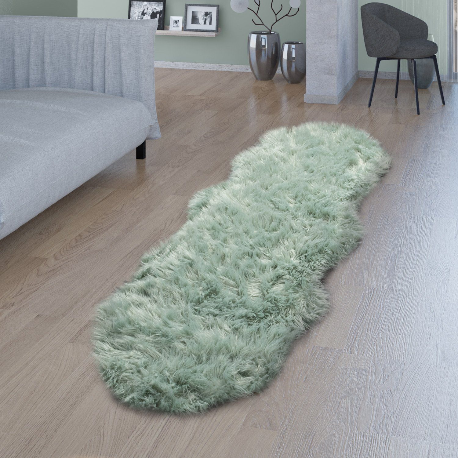 Fellteppich Wohnzimmer Hochflor Teppich Kunst-Fell Design, TT Home, rund, Höhe: 64 mm