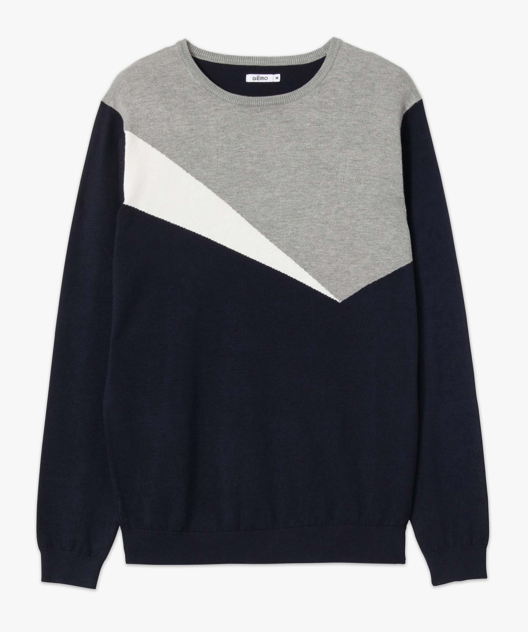 Pull homme tricolore en maille fine gris | GEMO