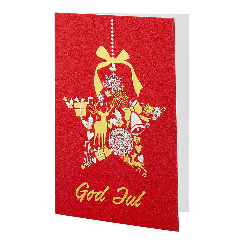 Julekort God jul, rød glitter bakgrunn