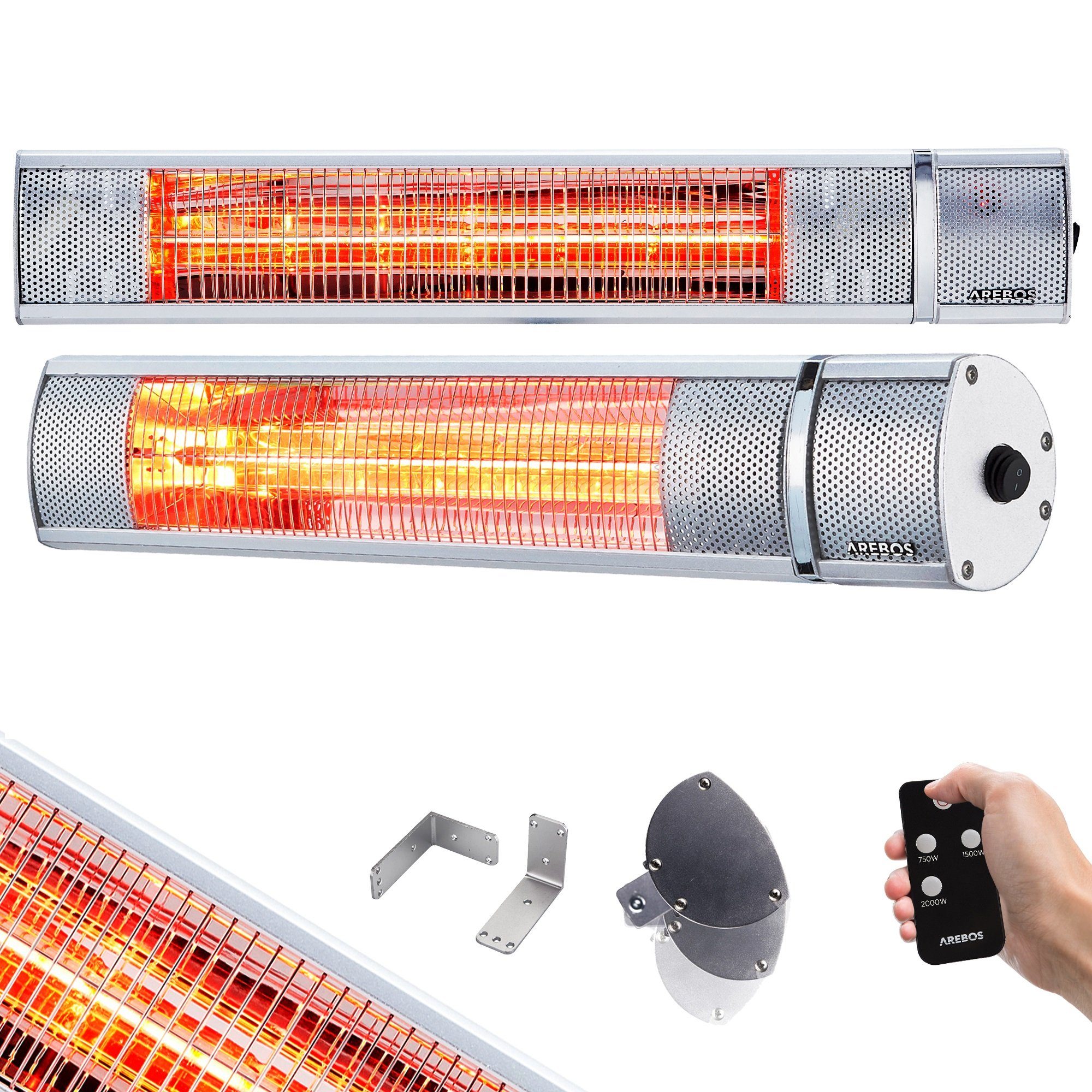 Arebos Heizstrahler 2.000 W, Infrarotheizstrahler mit Fernbedienung, 3 Heizstufen