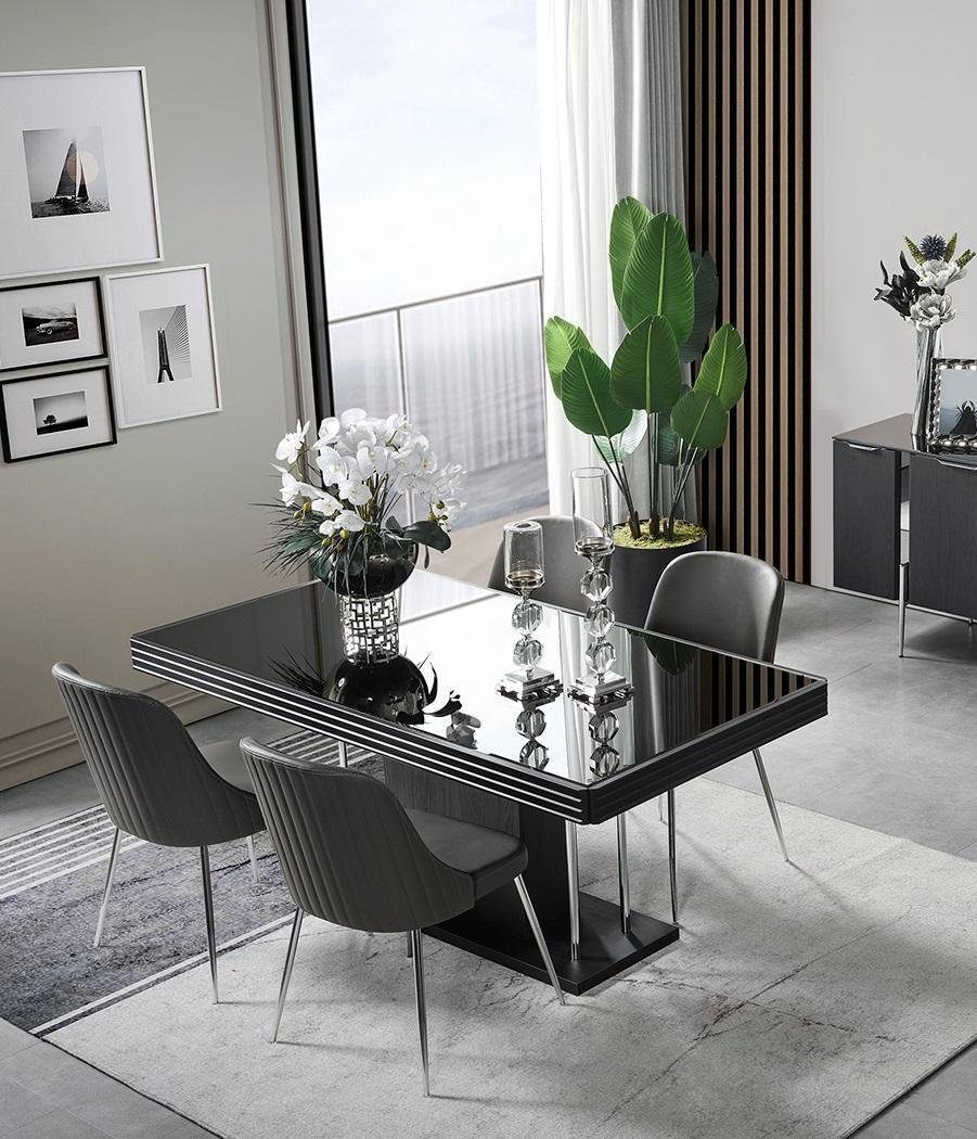 JVmoebel Esszimmer-Set Schwarze Esszimmergarnitur Luxus Esstisch Designer 4x Stühle 5tlg Set, (5-St., Esstisch, 4x Stühle), Made in Europa