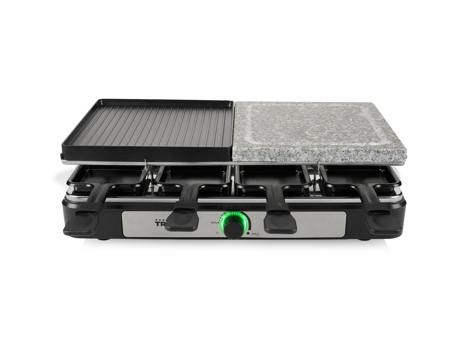 Tristar Raclette, 1400 W, Tischgrill Grill- & Steinplatte 5in1 Gerät Steingrill für 2-8 Personen