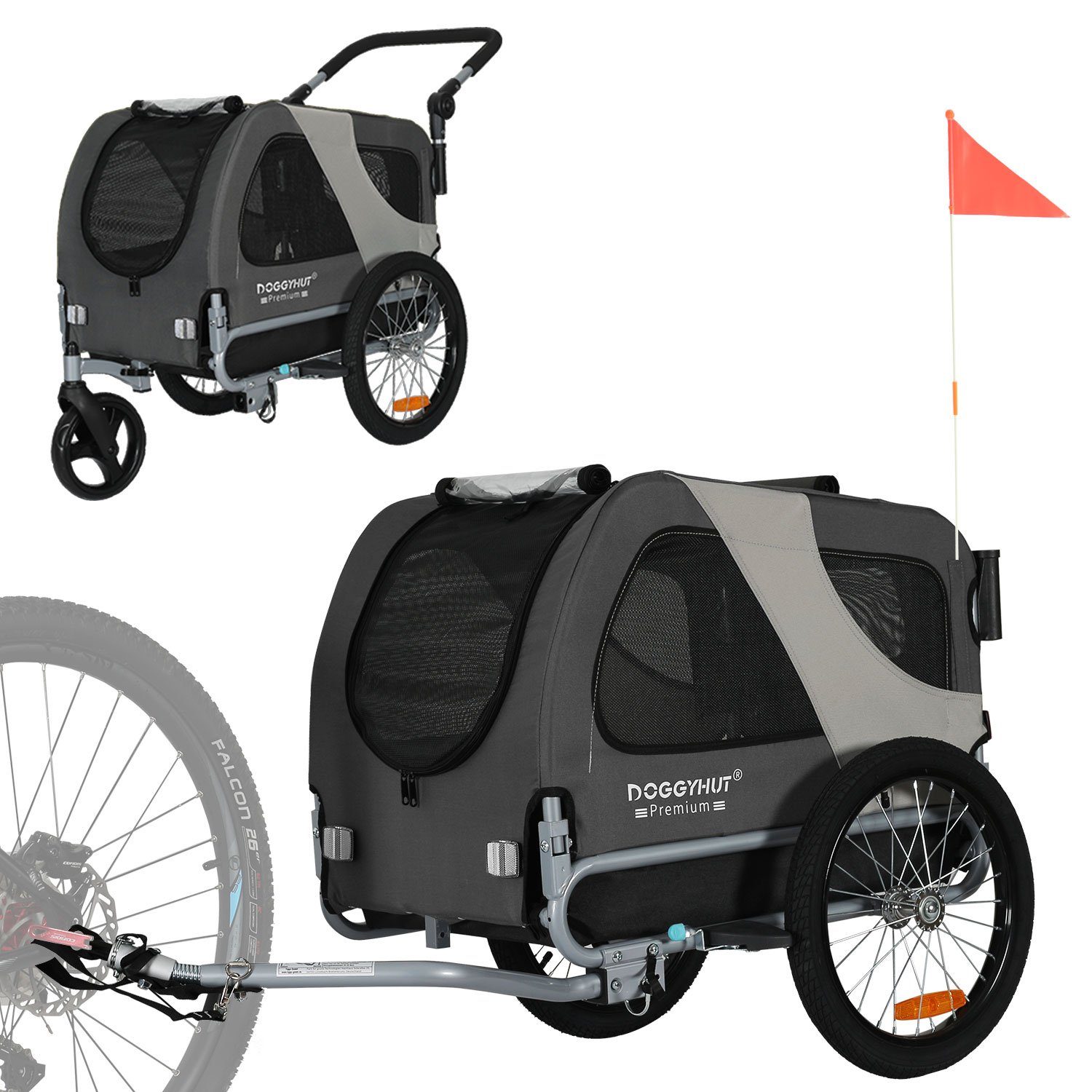 TIGGO Fahrradhundeanhänger DOGGYHUT® Premium MEDIUM Hundefahrradanhänger, Verstellbare Sicherheitsleine