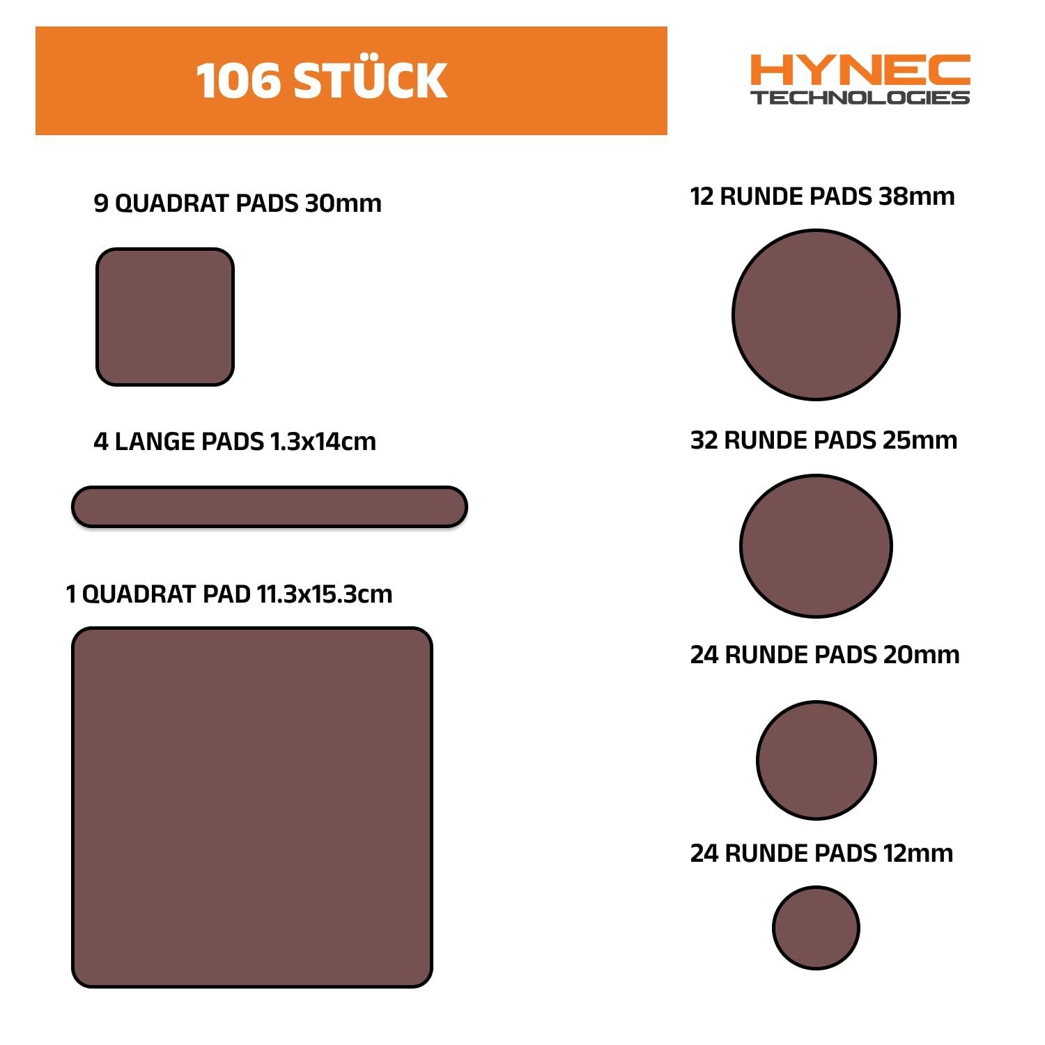 Hynec Technologies Filzgleiter Selbstklebende Filzgleiter, 106 Teile, 7 Grössen, Brau 21 X 21 Cm