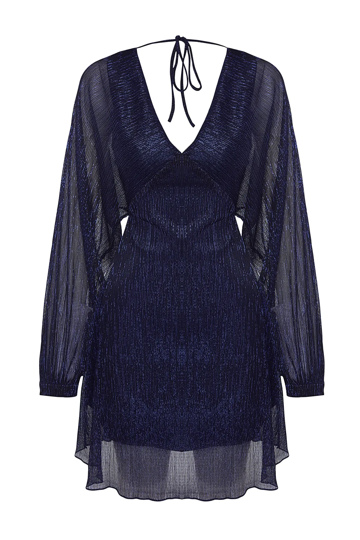 Trendyol Collection  Marineblaues, offenes Taillen-/Skater-Strickkleid, gefüttert, glänzend, elegantes Abendkleid TPRAW24EL00000
