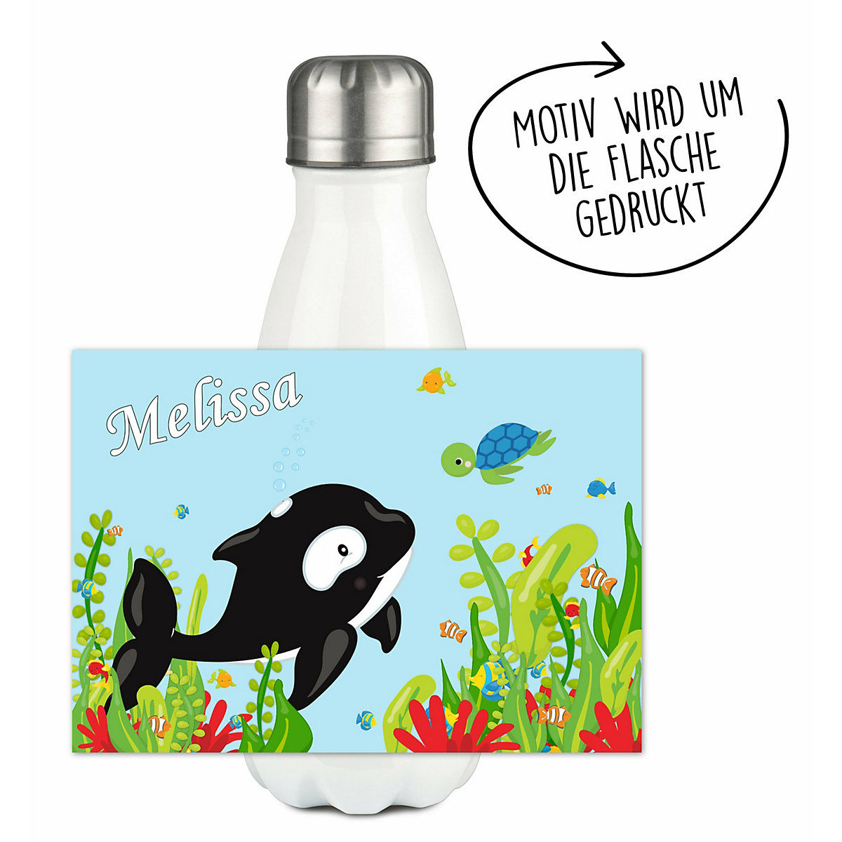 Edelstahl Kinder Thermoflasche / Trinkflasche bunt Unterwasserwelt Spülmaschinenfest, Auslaufsicher, Bruchfest, Doppelwandig, Für Heißgetränke geeignet, Mit Deckel, Isoliert