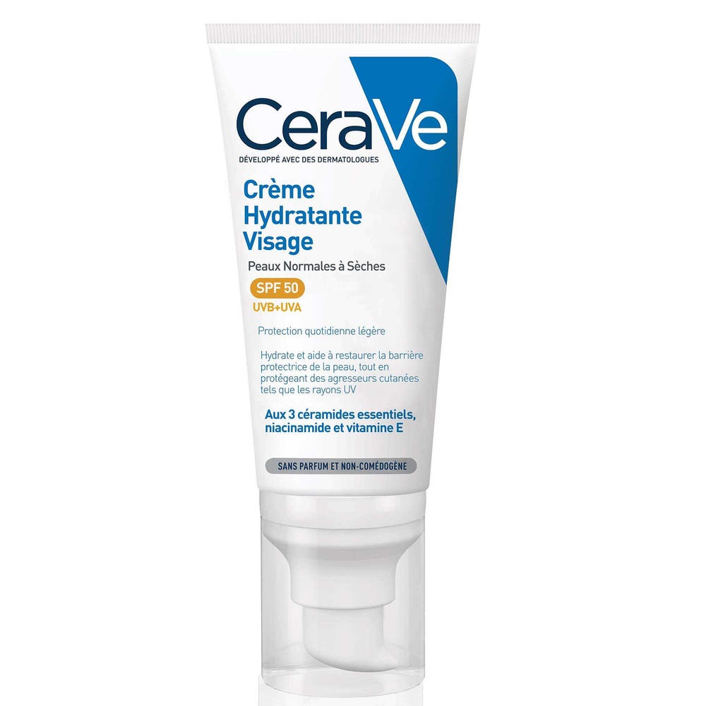 CeraVe Crème Hydratante Visage Crème hydratante visage SPF 50 pour lespeaux normales à sèches