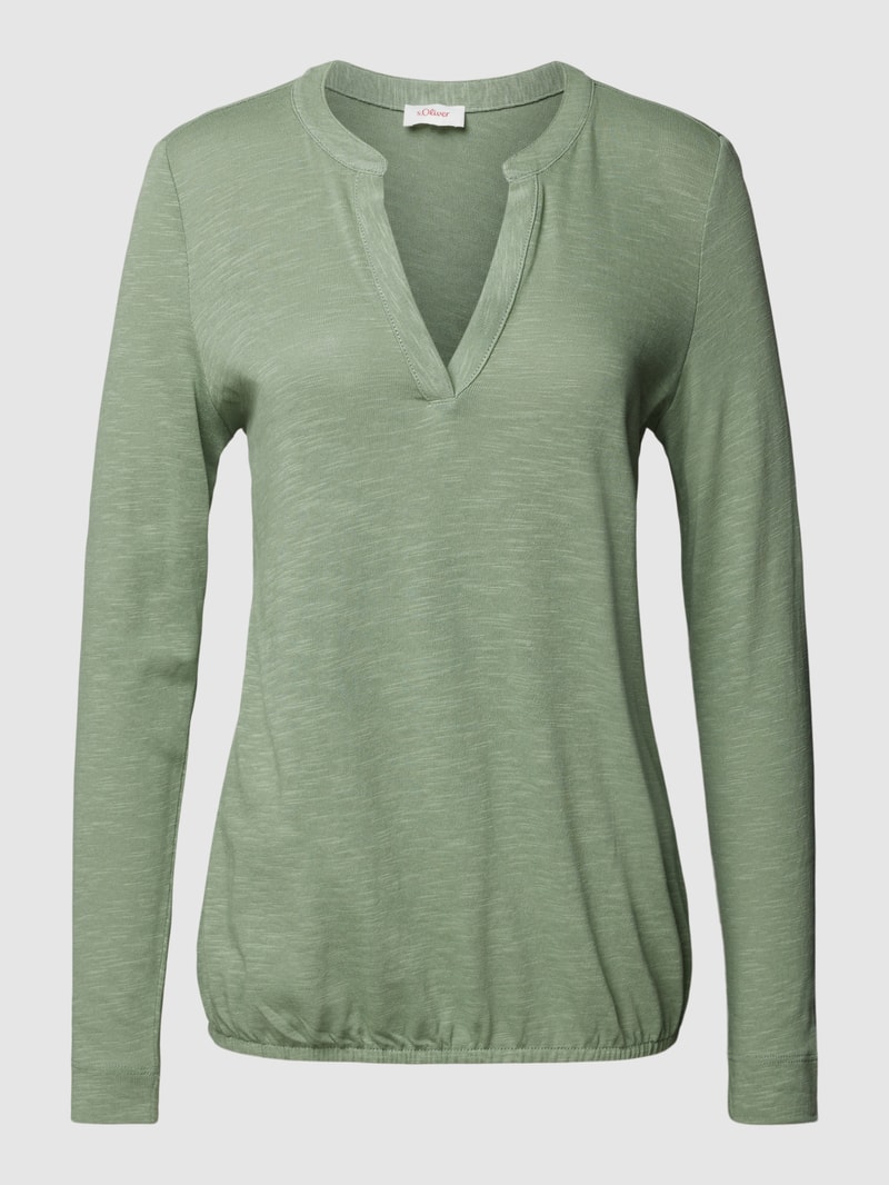 Longsleeve mit V-Ausschnitt Modell 'Slub Tuni' in schilf