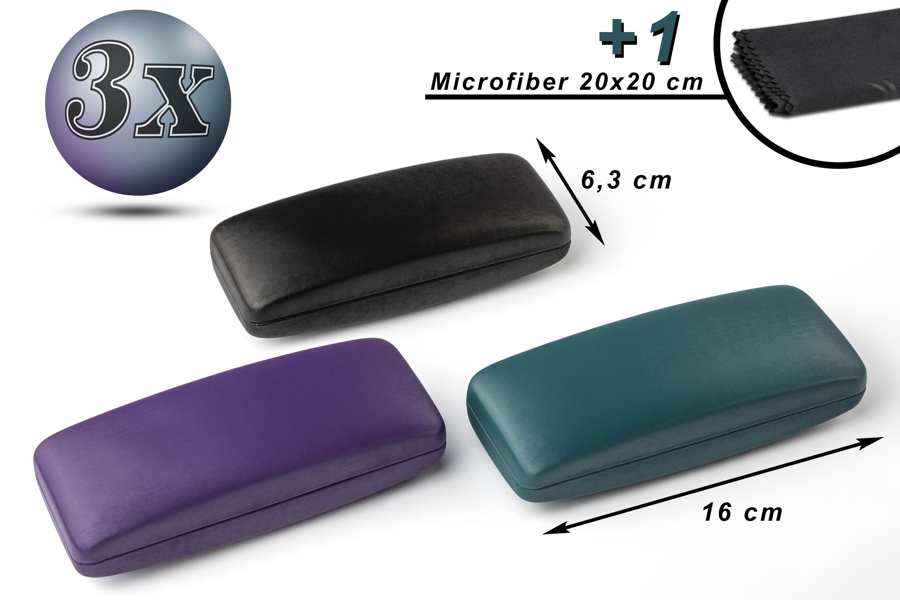 Edison & King Brillenetui Brillenetuis im 3er-Pack, hardcase - schwarz, türkis und lila