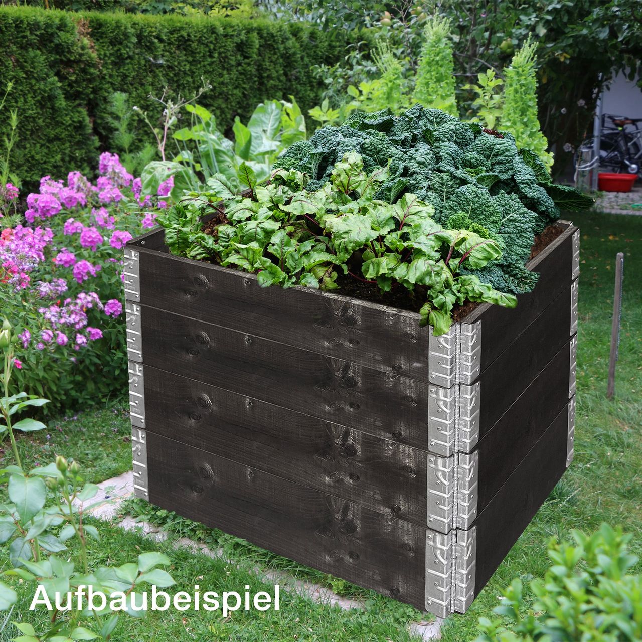 Weles Hochbeet Pflanzbeet 60 x 80 x 19,5 cm aus Fichtenholz 2er Set, erweiterbar, schwarz lasiert