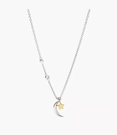 Fossil Kette Sterling Star and Crescent Moon Sterlingsilber