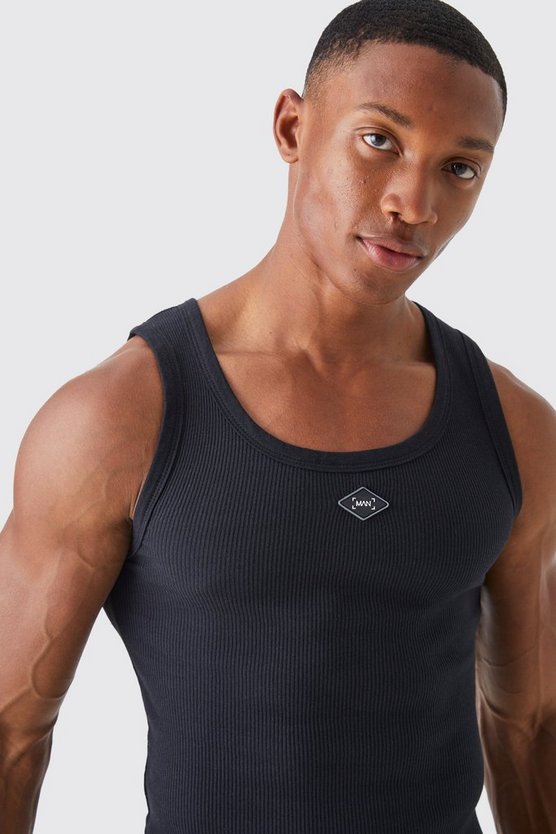 Geripptes Muscle-Fit Tanktop mit Logo