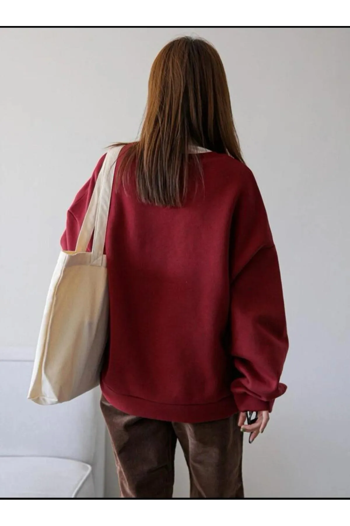 Know  Damen-Sweatshirt „Vacation Joy Wake“ in Burgunderrot, bedruckt, Oversize-Sweatshirt mit Rundhalsausschnitt
