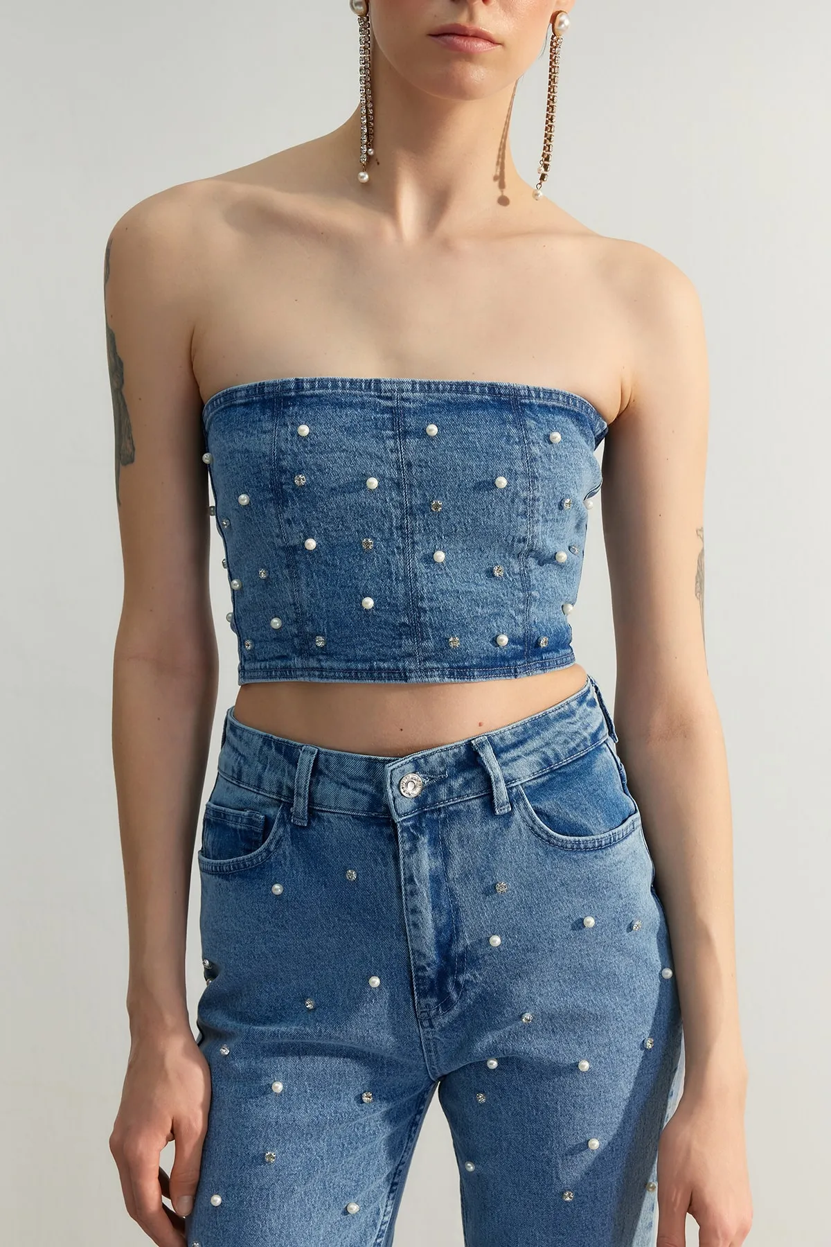 Trendyol Collection  Blue Pearl Denim-Bustier in limitierter Auflage TWOSS23BS00018