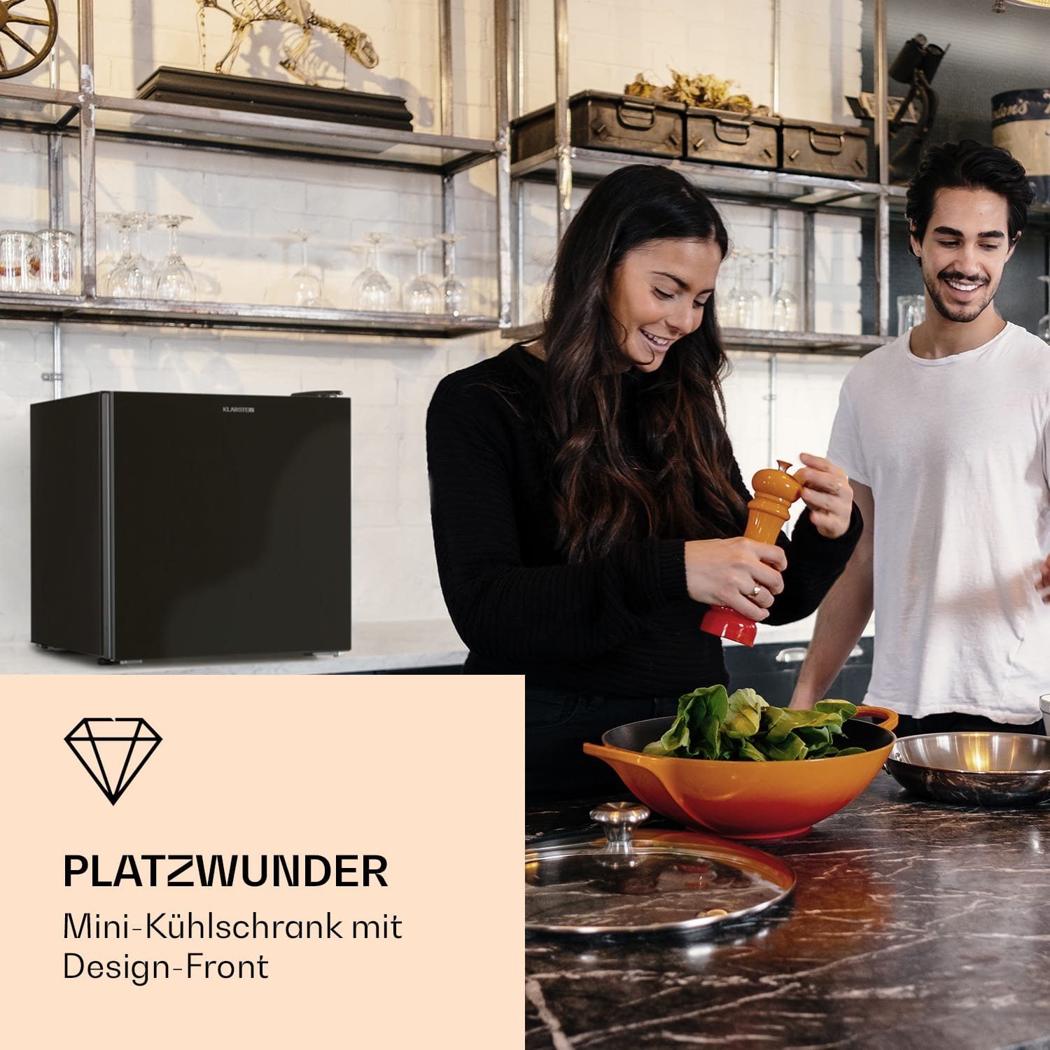Klarstein Table Top Kühlschrank HEA20-LuminFro-Blk 10036164, 44.5 cm hoch, 48 cm breit