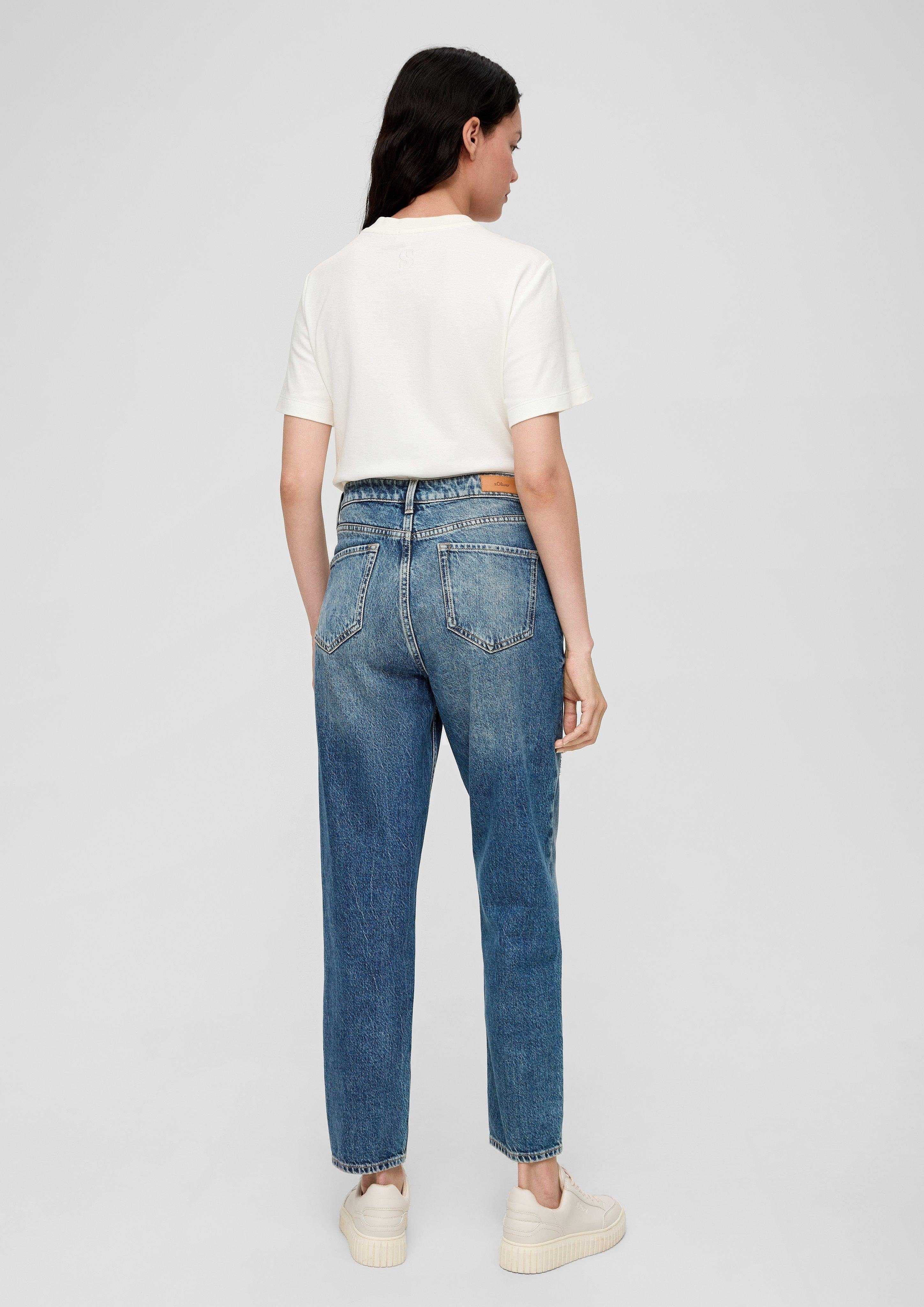 s.Oliver 7/8-Jeans Ankle-Jeans Mom / Relaxed Fit / High Rise / Tapered Leg Destroyes, Label-Patch