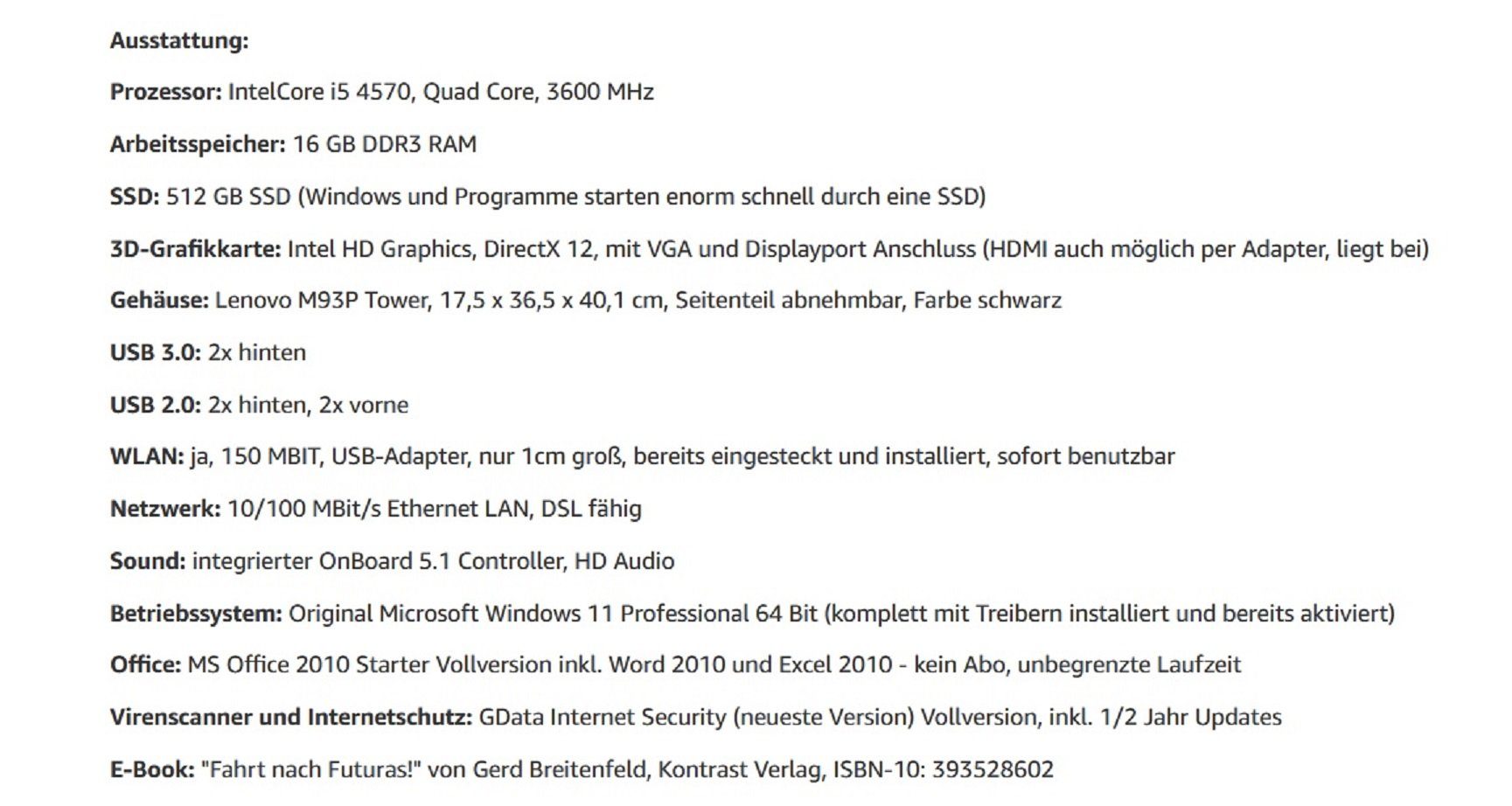 Lenovo i5 Business Windows 11 Computer Mini PC Office Desktop mit Laufwerk Business-PC (Intel Core i5, Intel HD Graphics, DirectX 12, mit VGA und Displayport Anschluss (HDMI auch möglich per Adapter, liegt bei), 16 GB RAM, 512 GB SSD, Luftkühlung, Wo