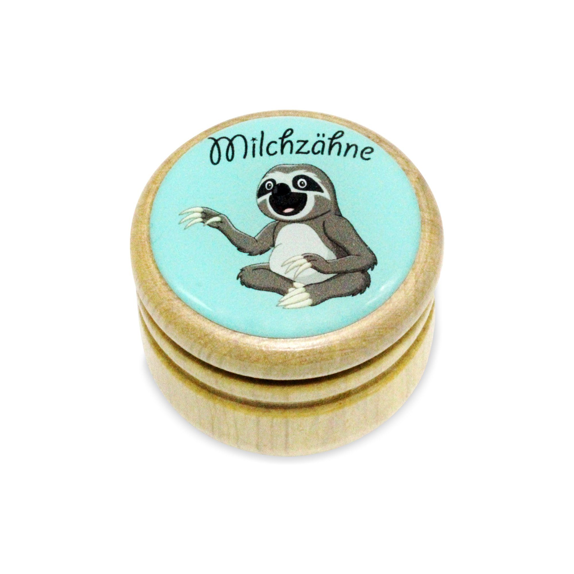 GICO Zahndose Milchzahndose Faultier Zahndose Milchzähne Bilderdose aus Holz mit, für Jungen und Mädchen