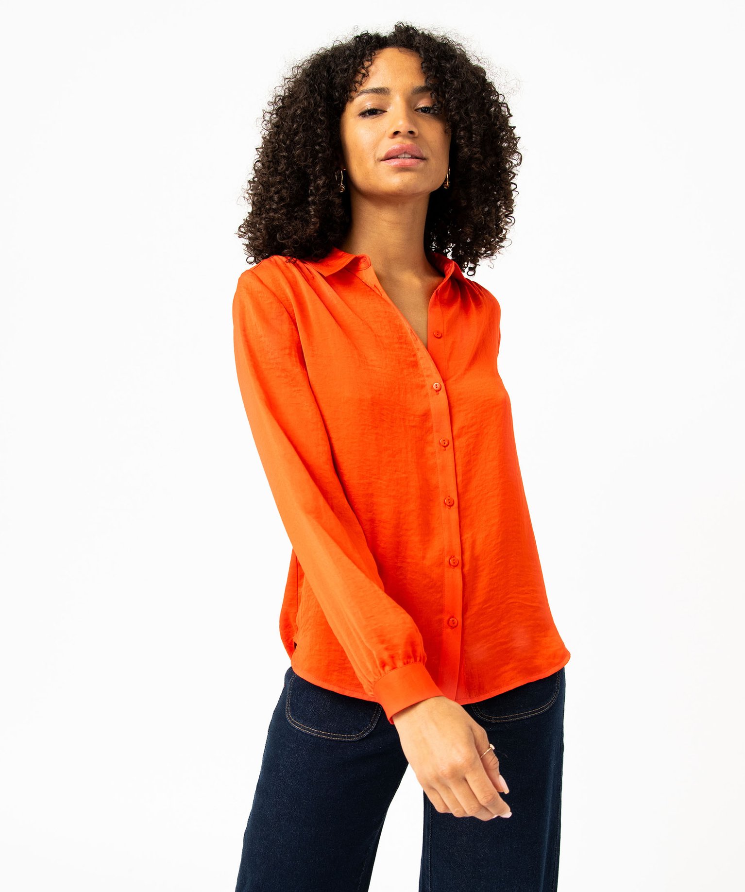 Chemise en satin à manches longues femme rouge | GEMO