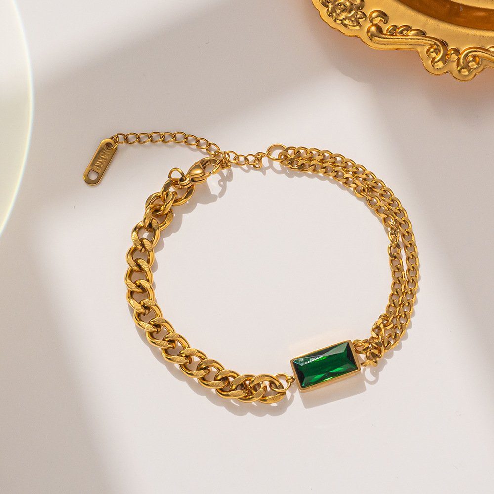 ENGELSINN Goldarmband ENGELSINN Armreif Armband Kettenarmband Gold mit grünem Stein (1-tlg), Bestseller inkl. Geschenkbox