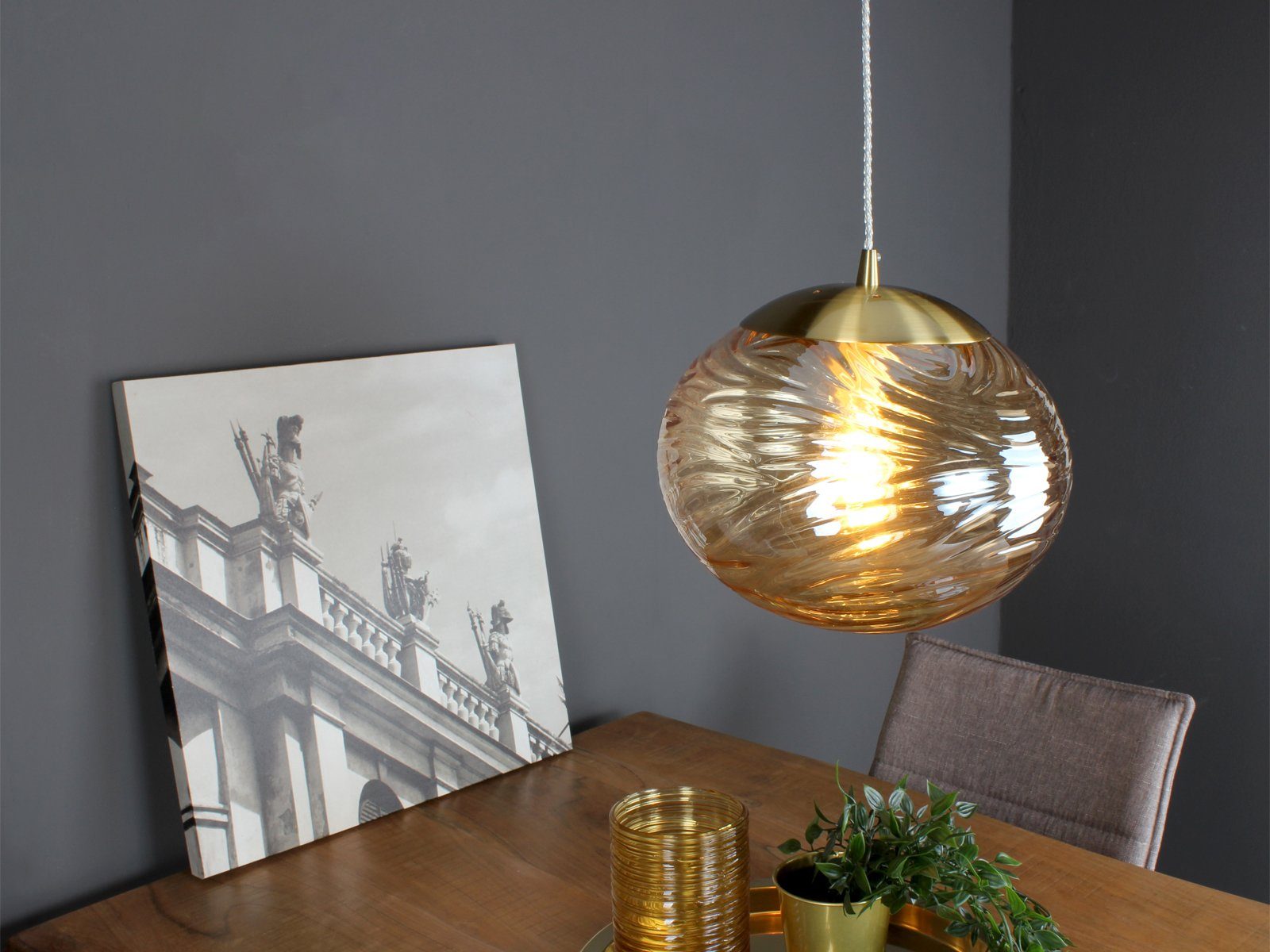 meineWunschleuchte LED Pendelleuchte, Dimmfunktion, LED wechselbar, Warmweiß, Designer Rauchglas Glas-kugel Lampenschirm für über-n Esstisch hängend