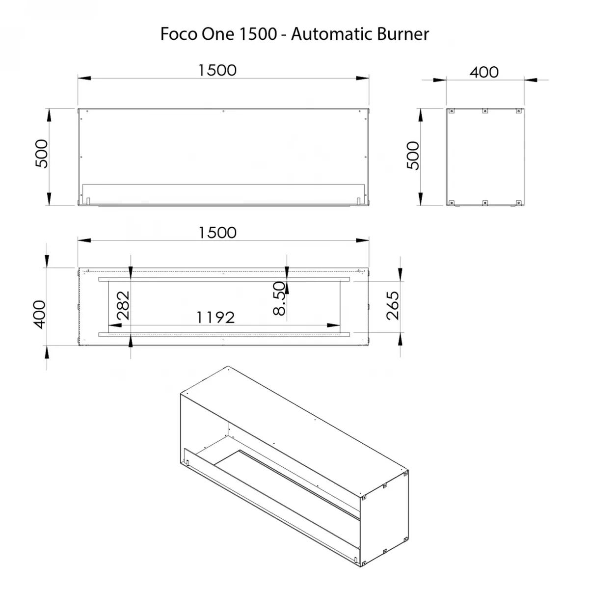 Foco Foco One 1500, Bioethanol-Einbaukamin, 1500 mm Breite, einseitig, verschiedene Brenner zur Auswahl