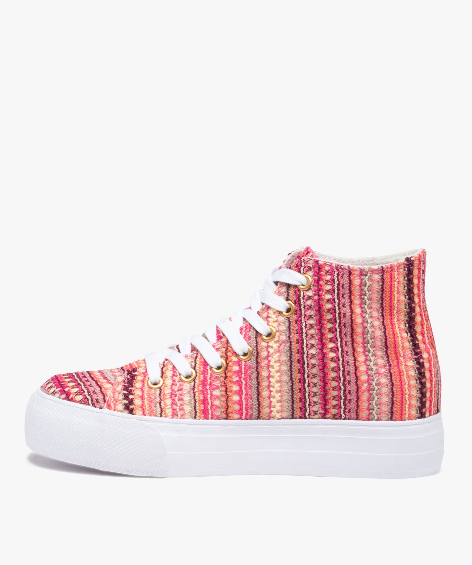 Baskets femme semi-montantes en toile multicolore beige | GEMO