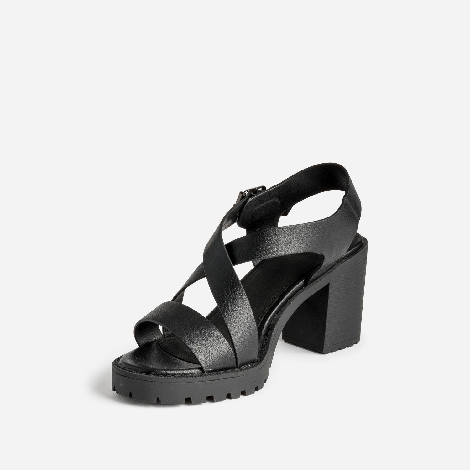 Sandale TEXTO noire en cuir semelle crantée