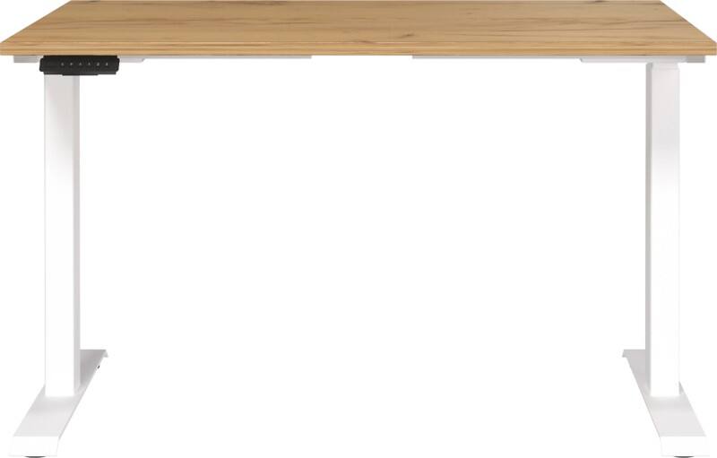 GERMANIA Sitz-Stehschreibtisch Eiche Metall, Spanplatte Weiß T-Fuß 1.200 x 800 x 1.200 mm