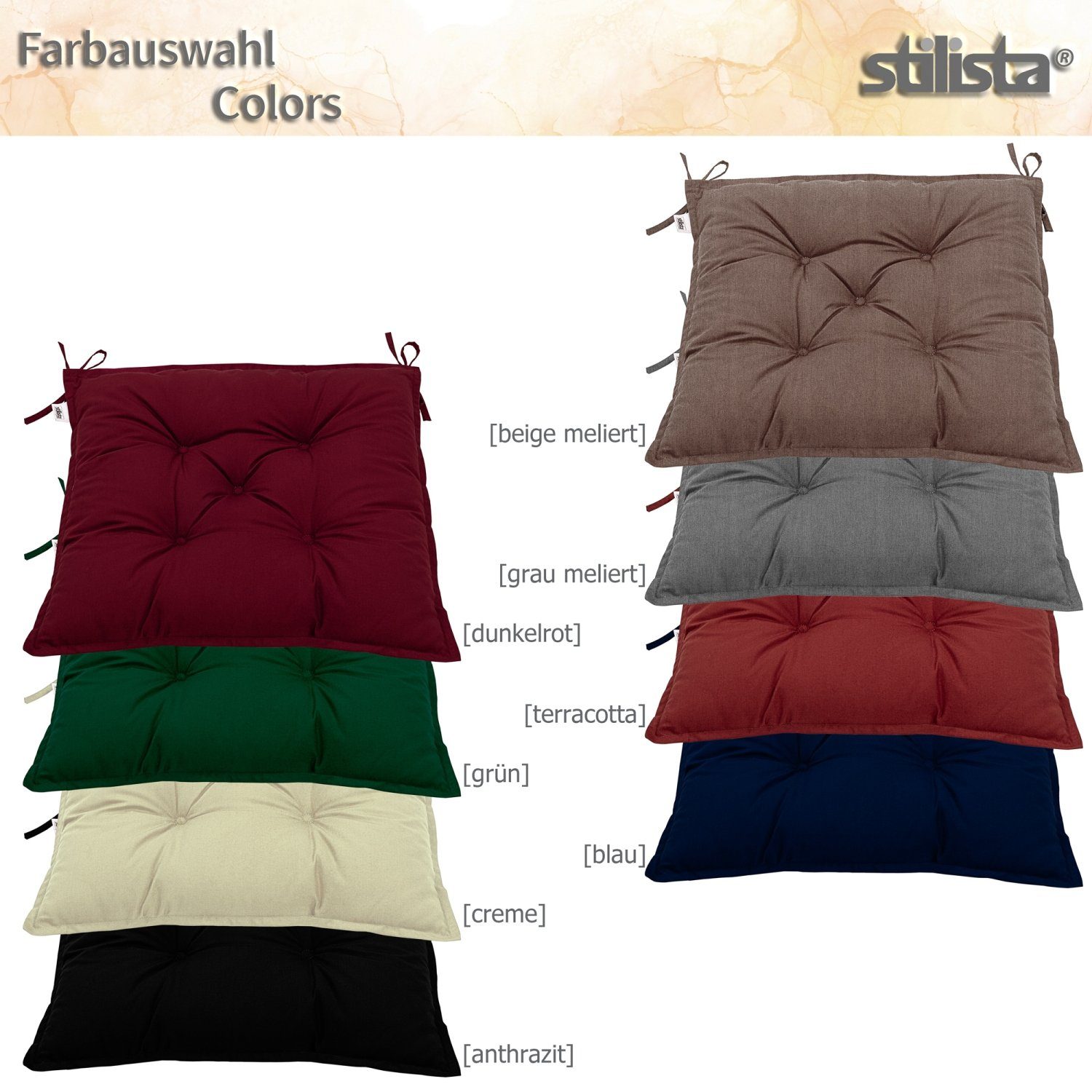 STILISTA Stuhlkissen Sitzkissen Stuhlauflage Sitzauflagen Sitzpolster, 2er Set, 40 x 40 x 8 cm, Viscoeffekt, Indoor und Outdoor, Farbauswahl