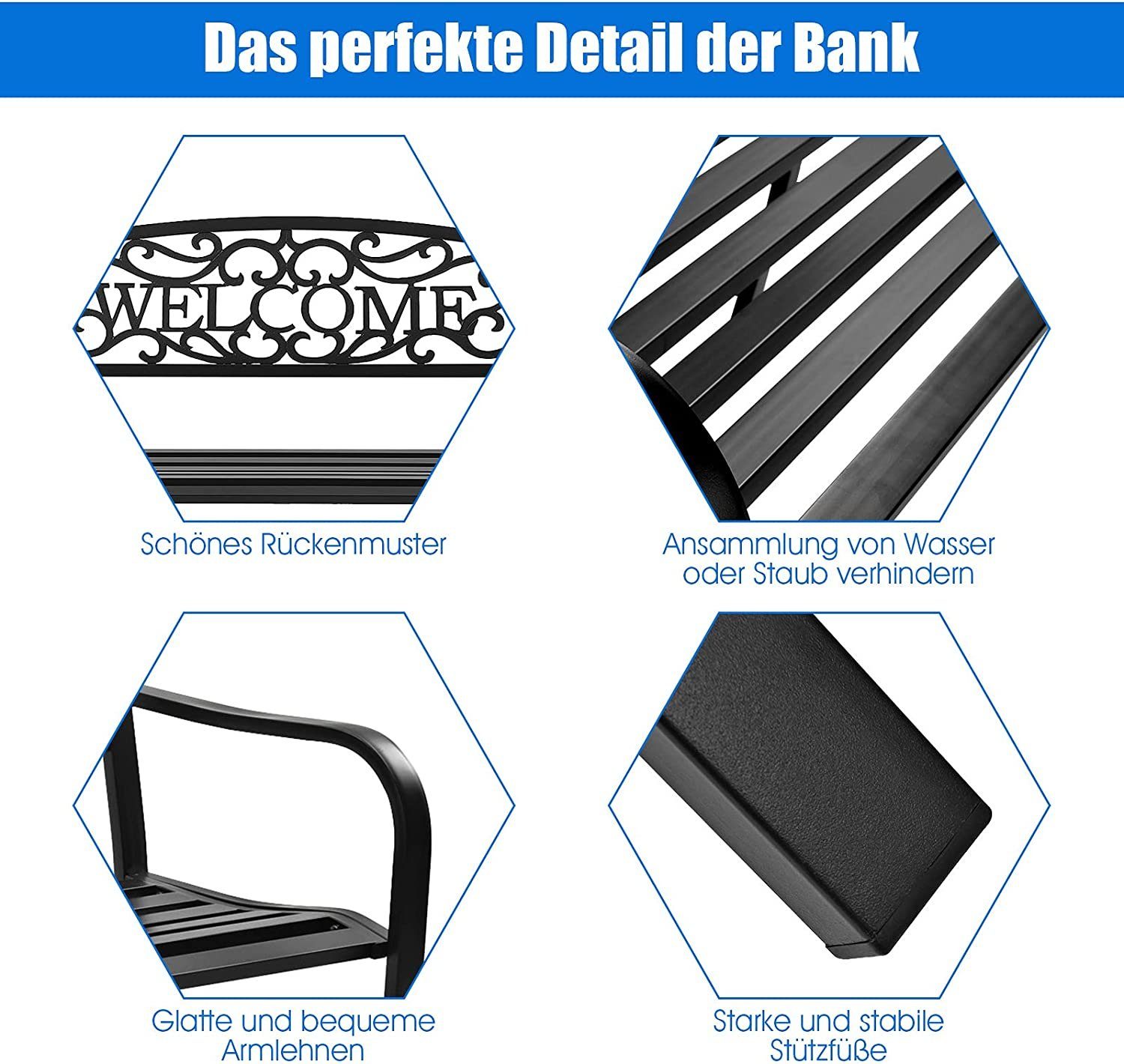 KOMFOTTEU Gartenbank Parkbank, 3 Sitzer,bis zu 320 kg