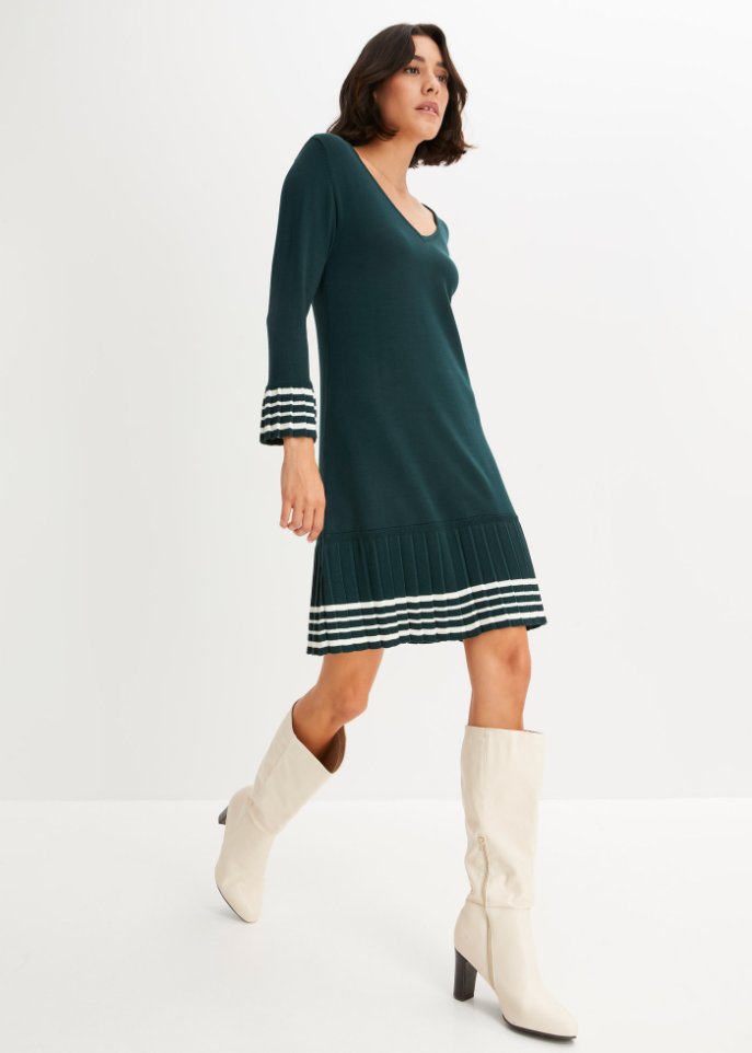 Strickkleid mit plissiertem Rock