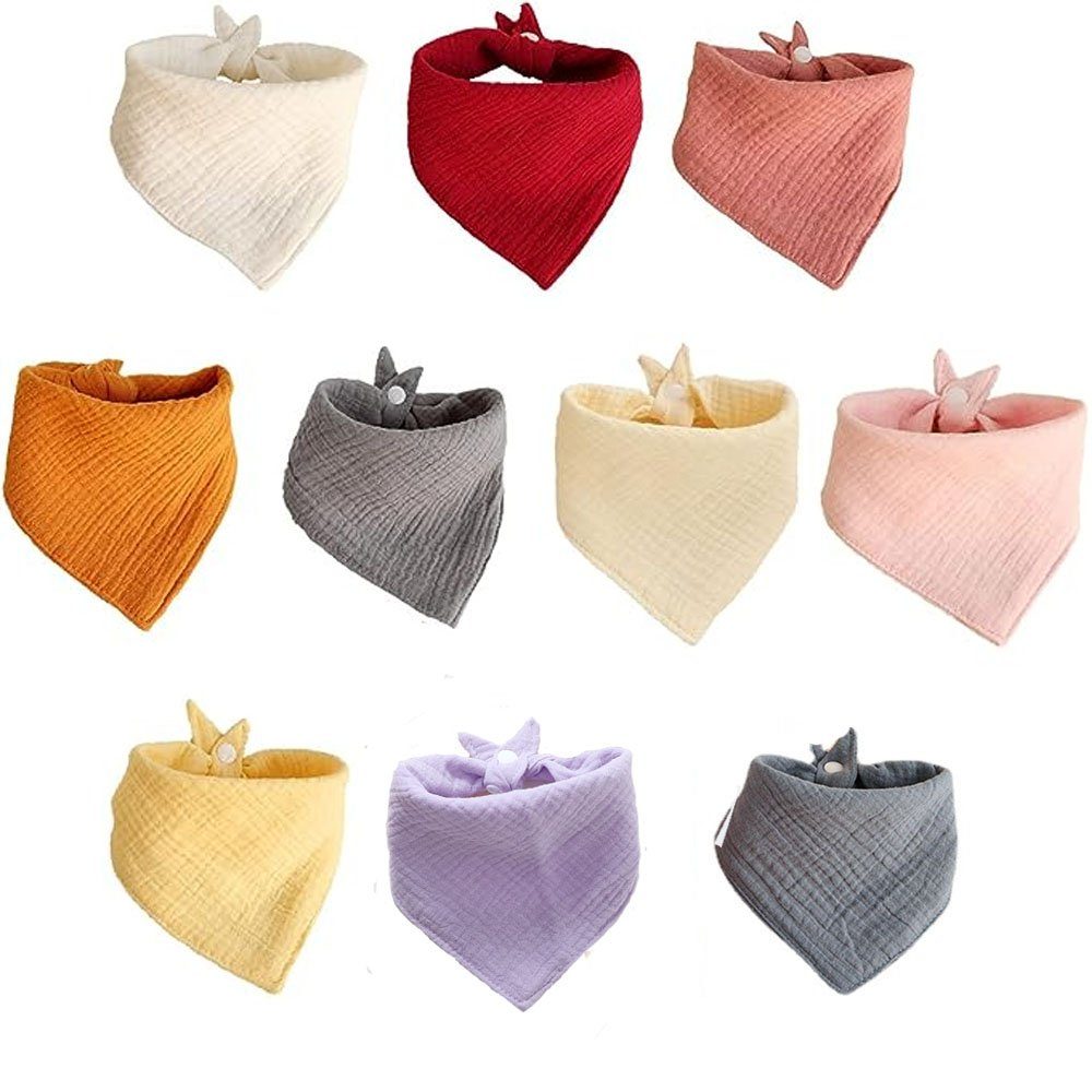 Sarfly Lätzchen 10 Stück Lätzchen Baby Absorbierende Dreieckstuch, (Vier Stockwerke Weiche & Absorbierende Musselin Halstüch, 10-St., mit Verstellbares Druckknopf), für Jungen, Mädchen Neugeboren, Unisex