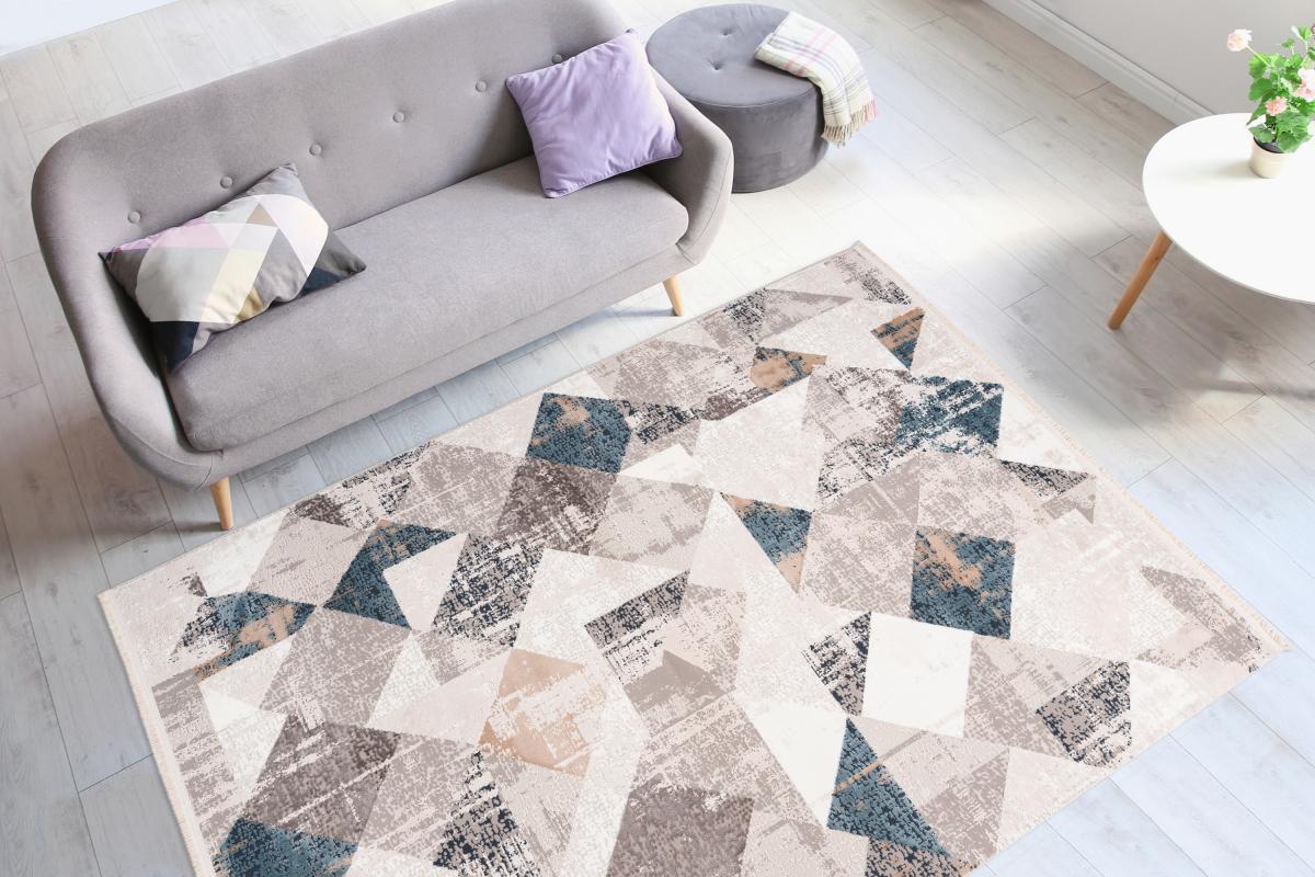 megusta Fransenteppich Grau / Blau 80cm x 150cm