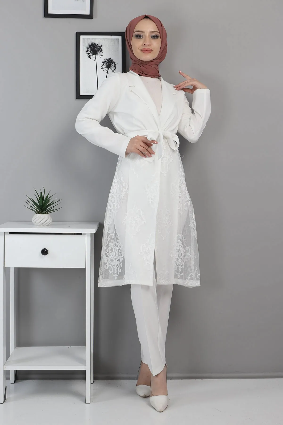 Modamihram  Spitzenanzug Weiß 9331