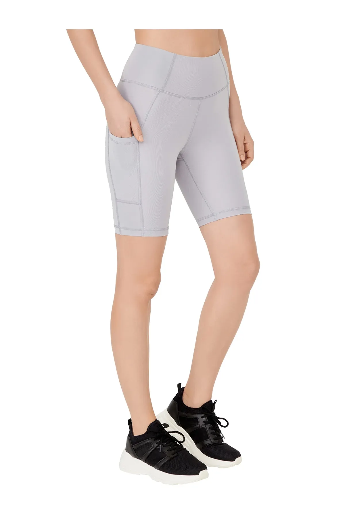 LOS OJOS  Damen-Kompressor-Biker-Shorts mit hoher Taille und doppelter Tasche, kurze Sport-Tights in Grau